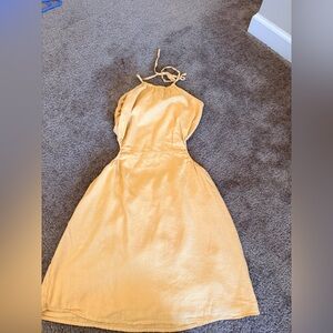 Abercrombie & Fitch Golden halter mini cutout linen Backless Dress